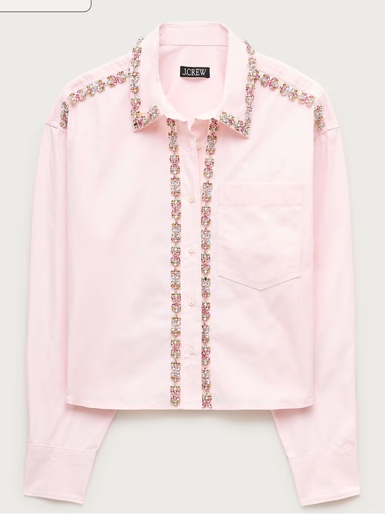 J. Crew Tops - J. Crew Étienne Light Pink Embellished Trim Cropped Shirt